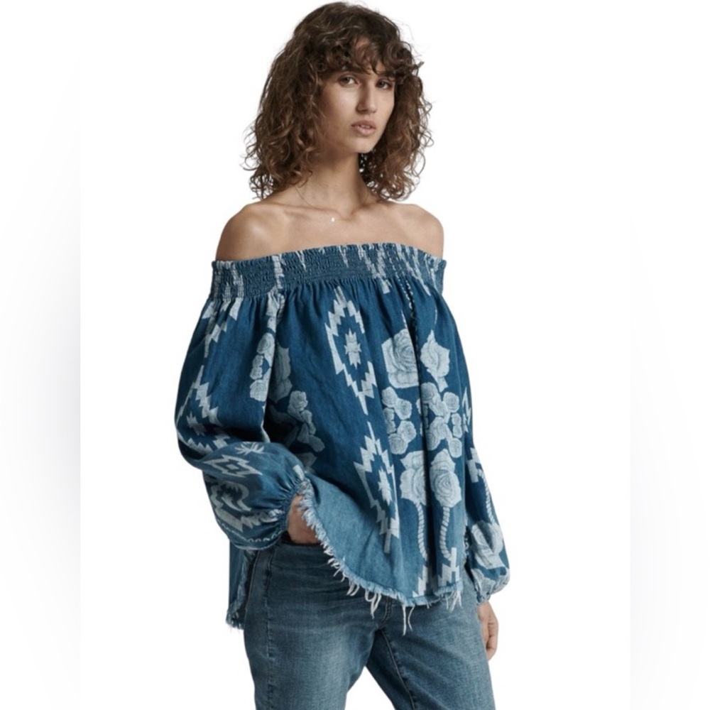 One Teaspoon Indigo Patterned Off The Shoulder Top - image 1